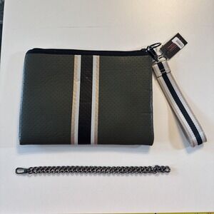 Haute Shore Beth Wristlet Green Neoprene Premium Collection Clutch Brand New